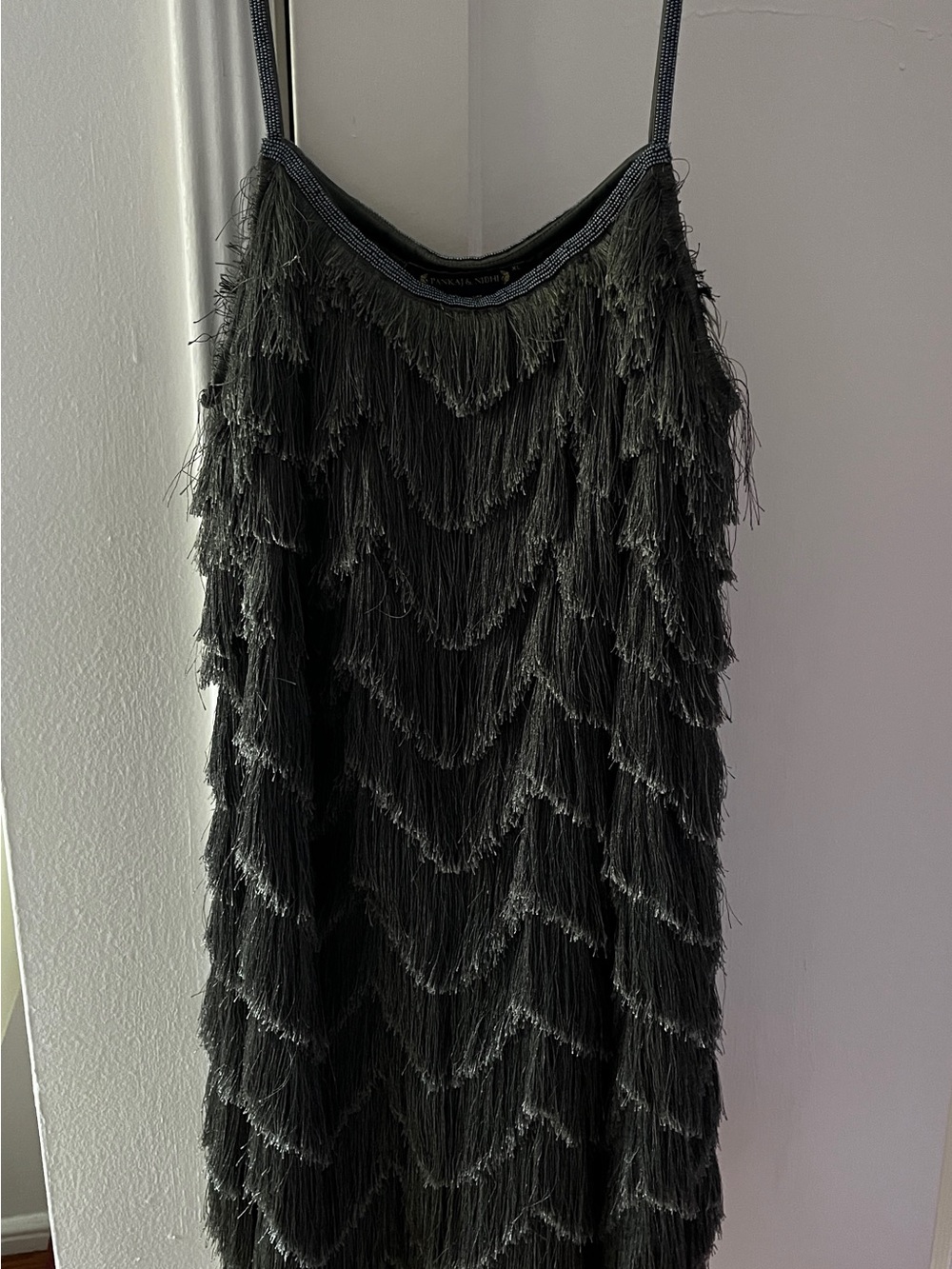 Black Fringe Midi Dress with Layered Tassels - Women
